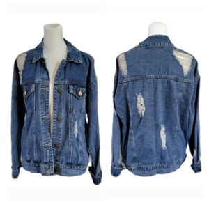 Forever 21 distressed jean jacket with breast and side pockets. Oversized Sz S